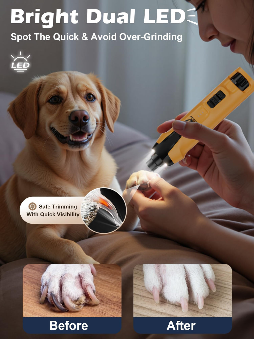 6-Speed Dog Nail Grinder with Dust Cap & 2 LED Lights & 2000mAh Battery X82424