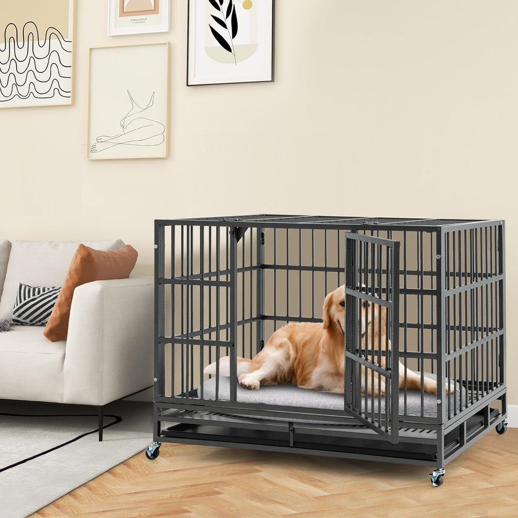 48 Inch Heavy-Duty Metal Dog Crate with Lockable Wheels N29307