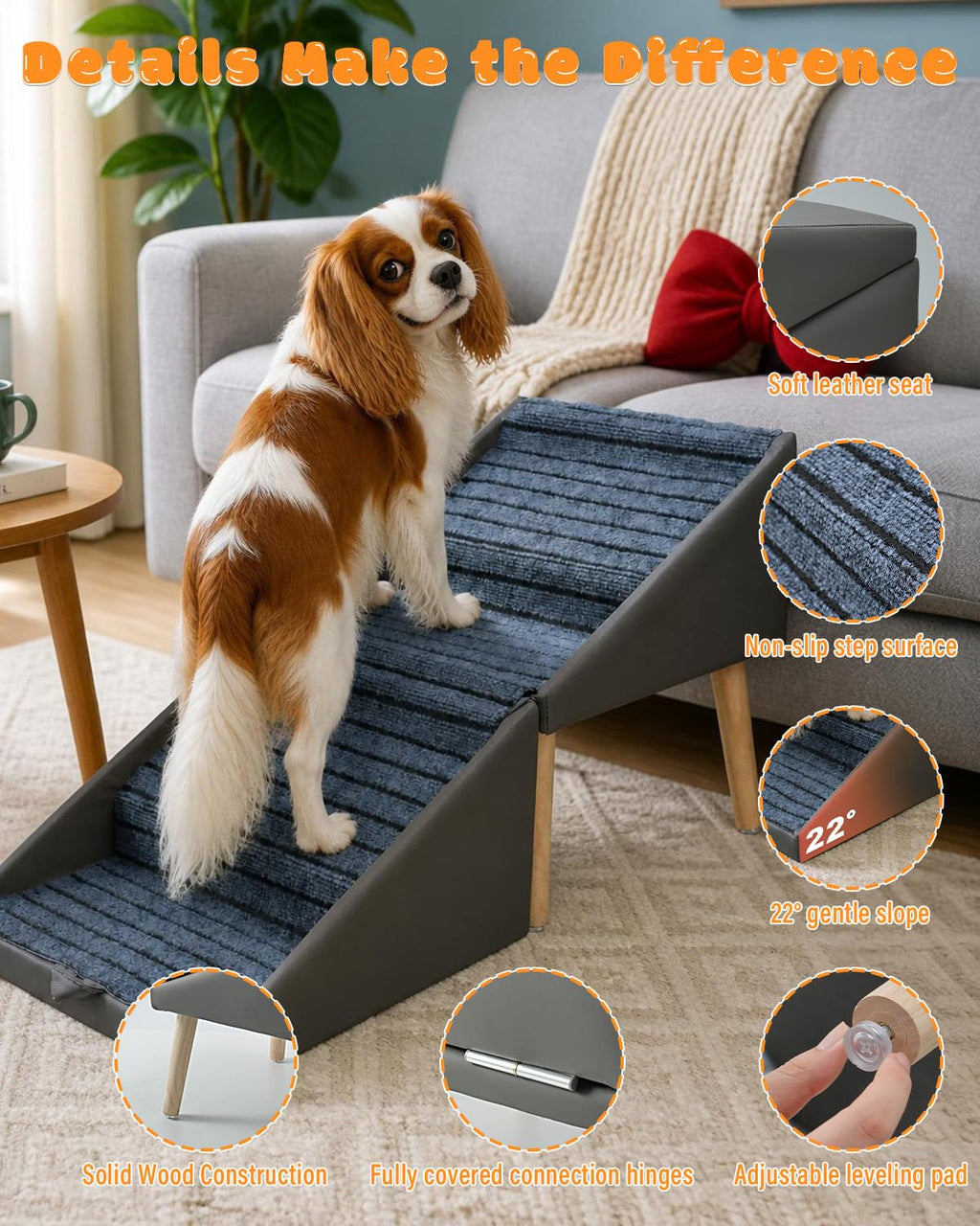Foldable 4 Steps Non-Slip Pet Stairs W34838