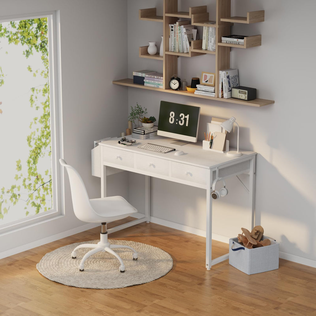 White 40 Inch Computer Desk with Drawers F47011