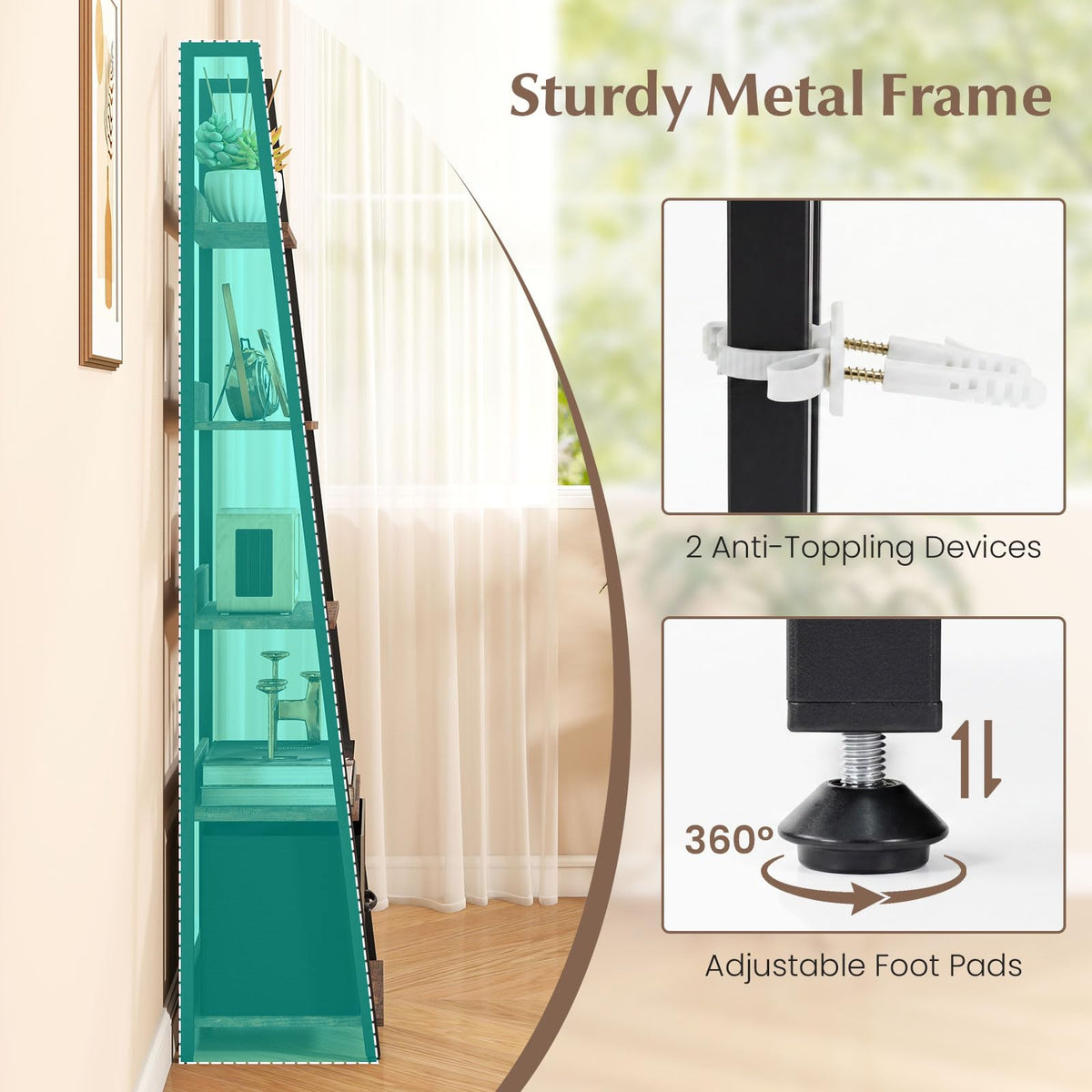 5-Tier Ladder Bookshelf with Fabric Drawer G33805