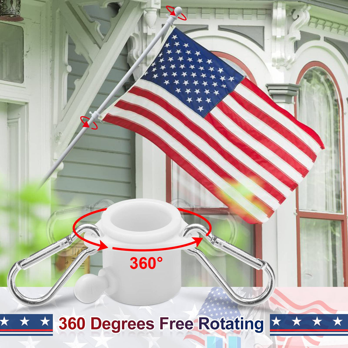 5ft White Tangle Free Flag Pole with 3x5 Embroidered US Flag A66895