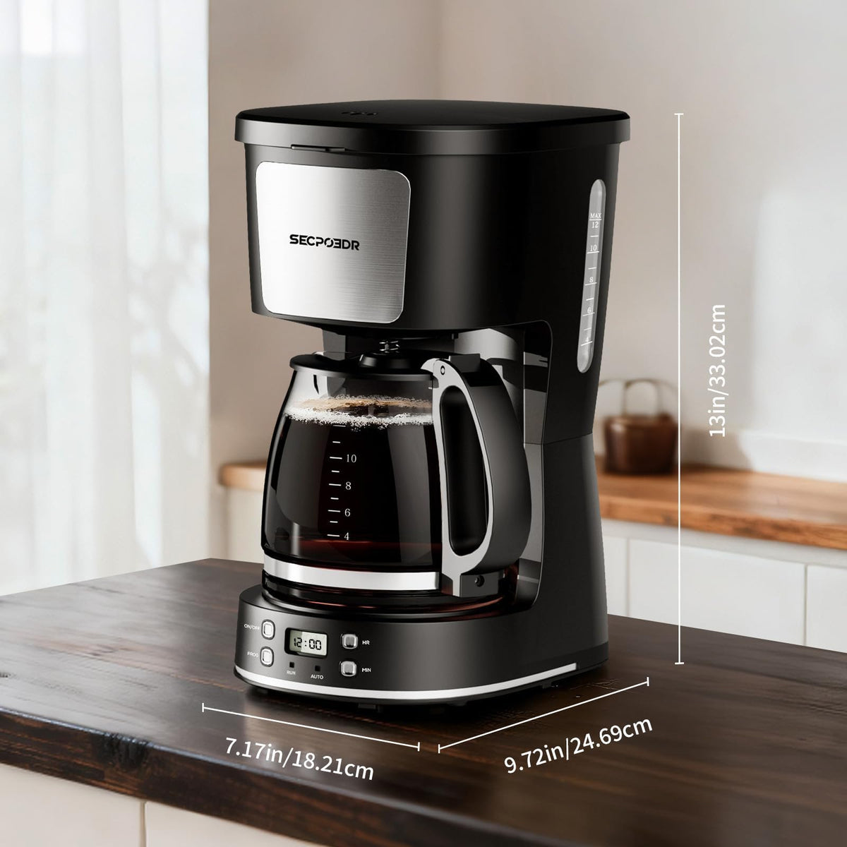 12 Cup Programmable Drip Coffee Maker with Glass Carafe and Reusable Filter K842