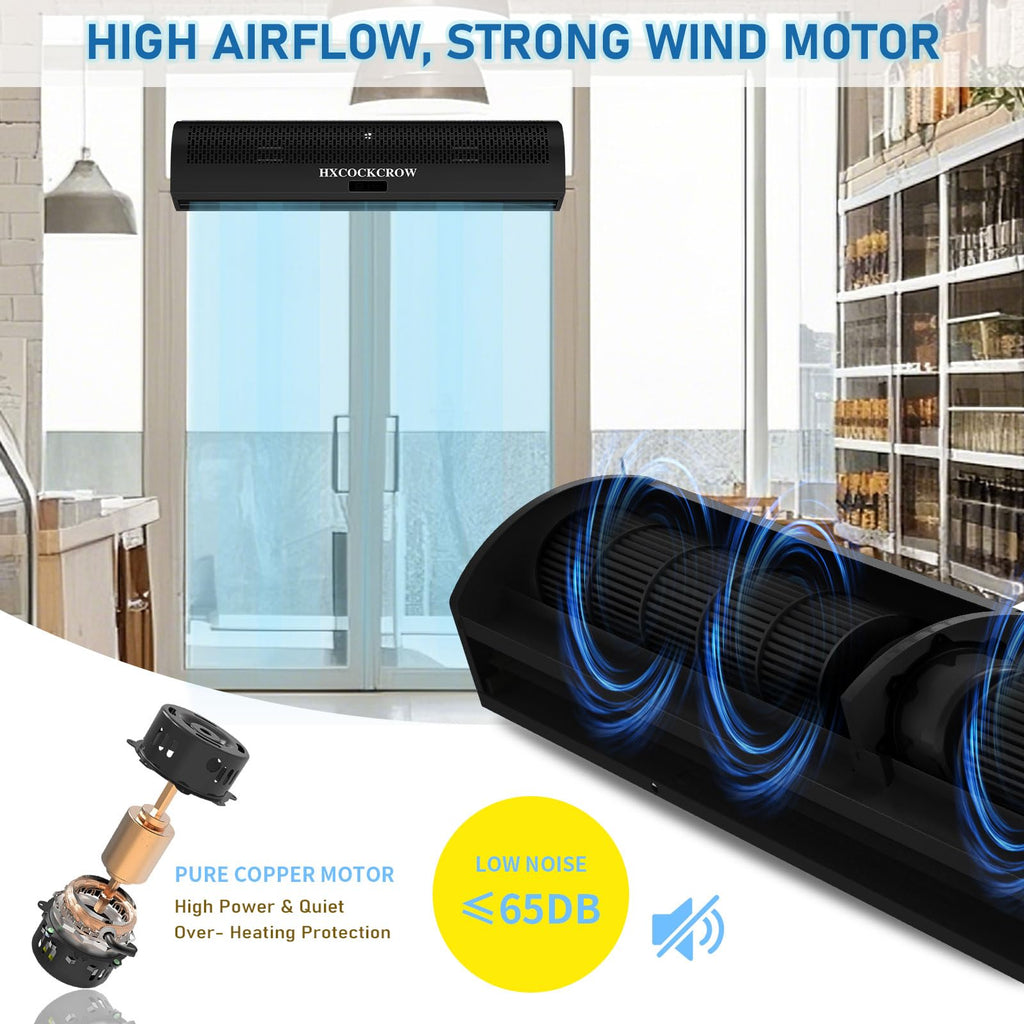 36 Inch Black Air Curtain with Door Magnetic Switch D607