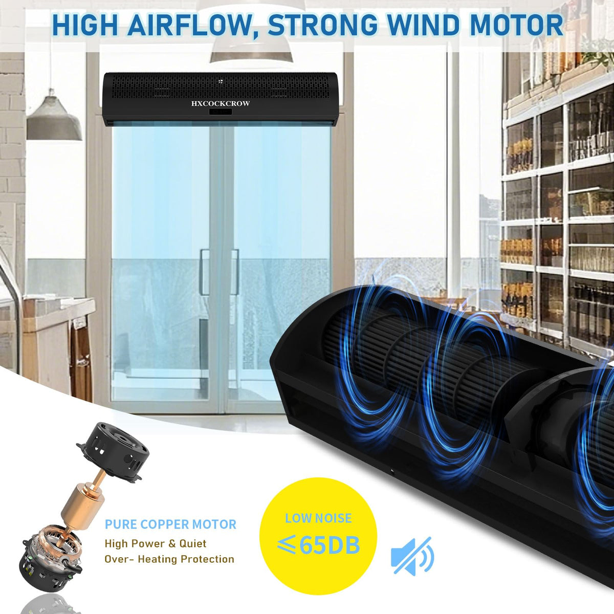 36 Inch Black Air Curtain with Door Magnetic Switch D607
