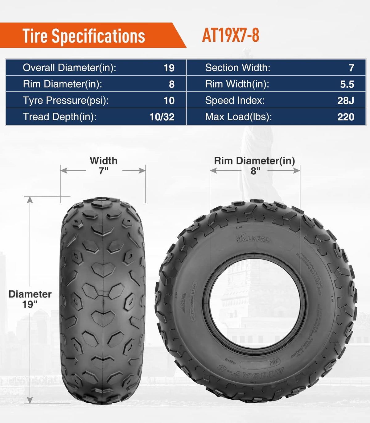 19x7-8 ATV UTV Tires Set of 2 Tubeless F11072