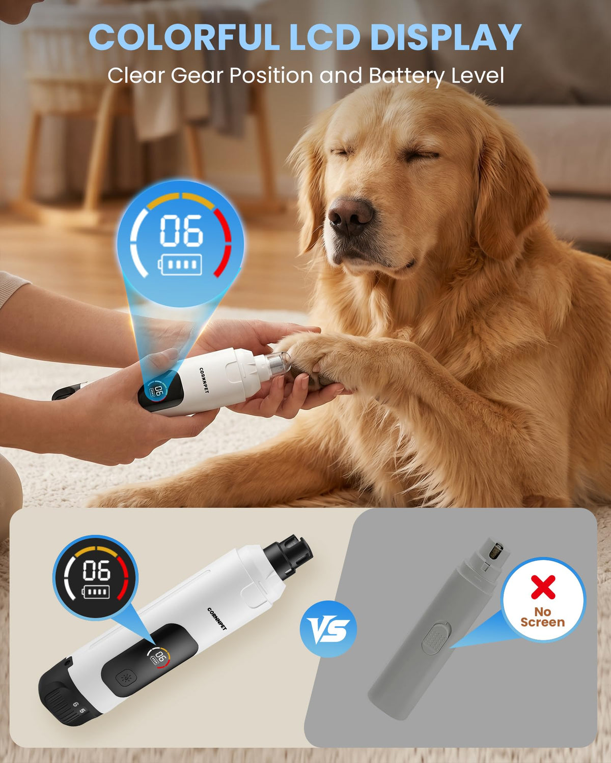 Dog Nail Grinder with LCD Display, 25dB Quiet 6-Speed Trimmer F43062