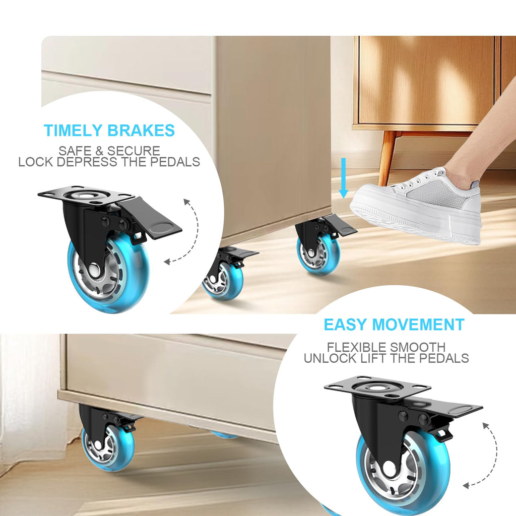 3 Inch Plate Casters Set of 4 Double Brake Heavy Duty Y72714