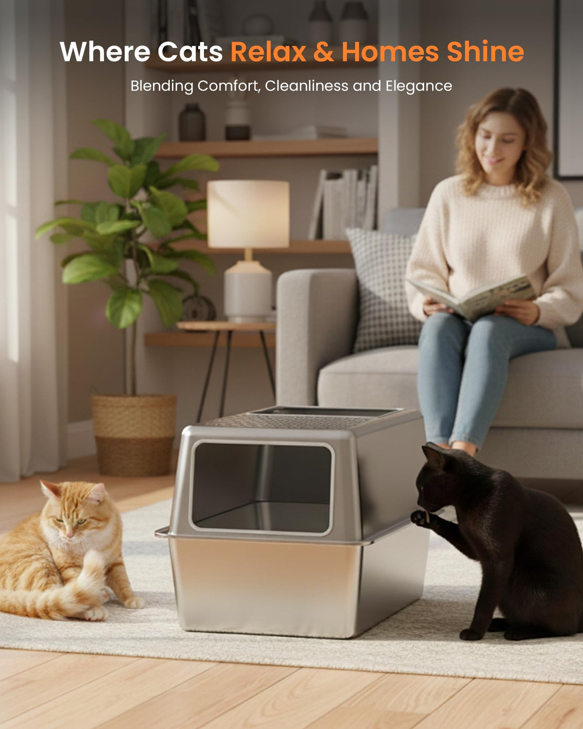 Stainless Steel Enclosed Cat Litter Box with Lid I851718