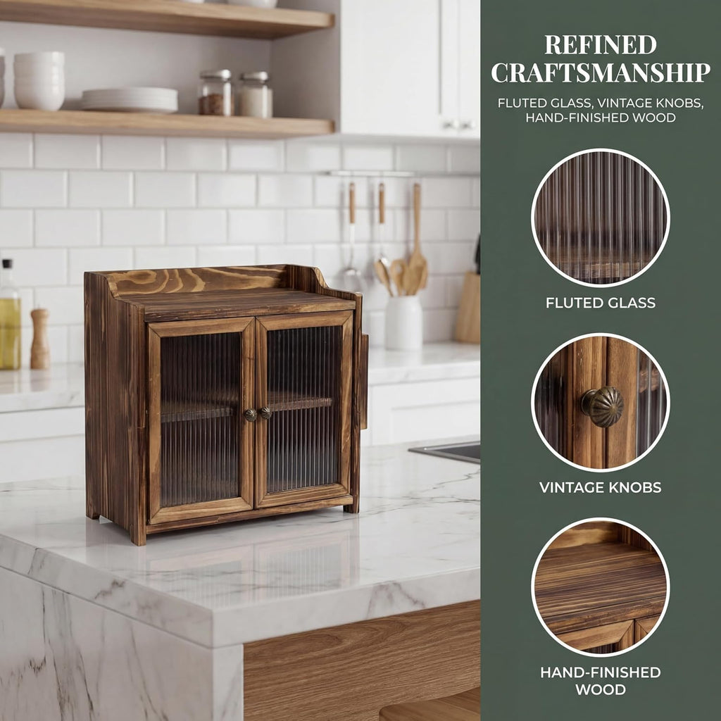 Wooden Bread Box with Glass Doors Y166452