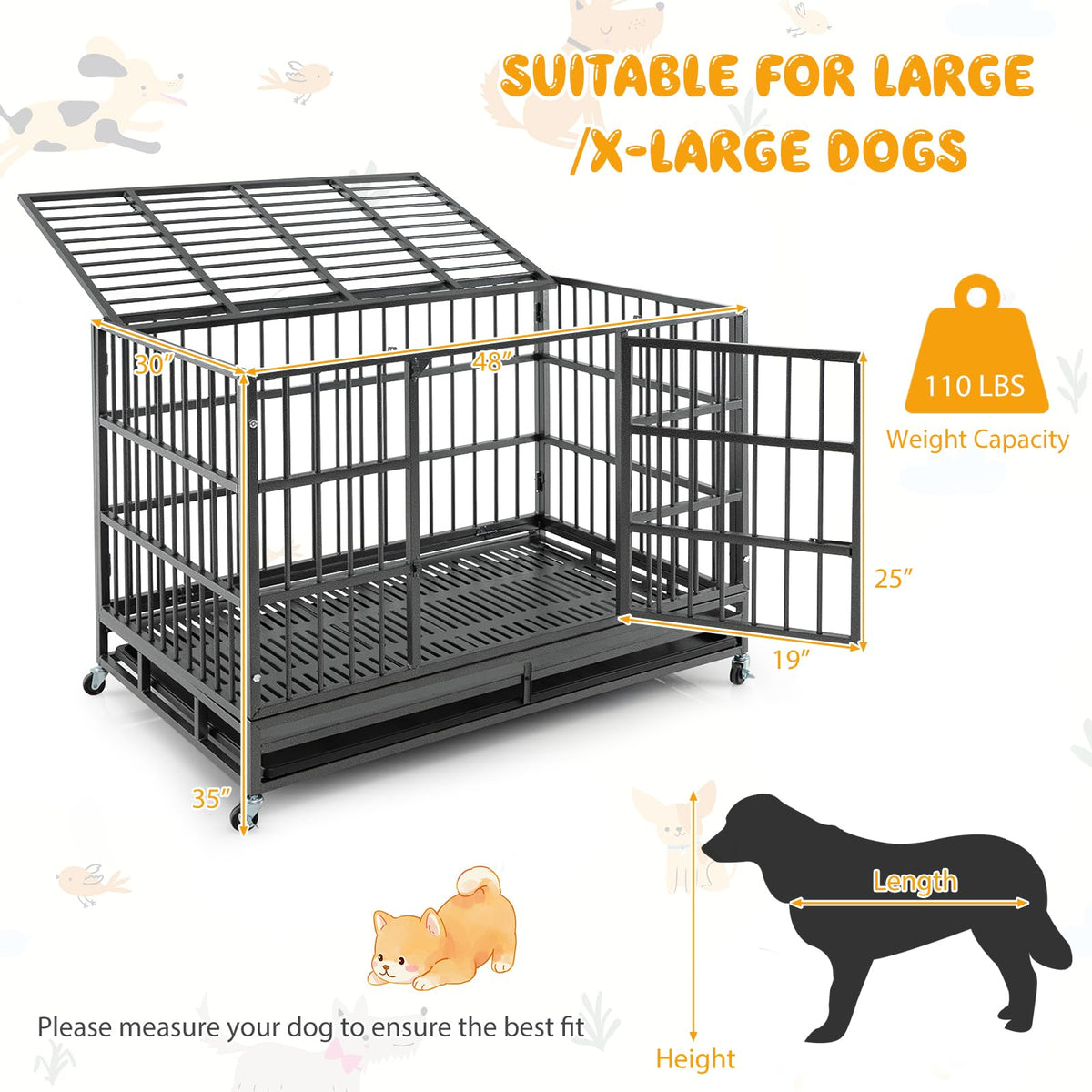 48 Inch Heavy-Duty Metal Dog Crate with Lockable Wheels N29307