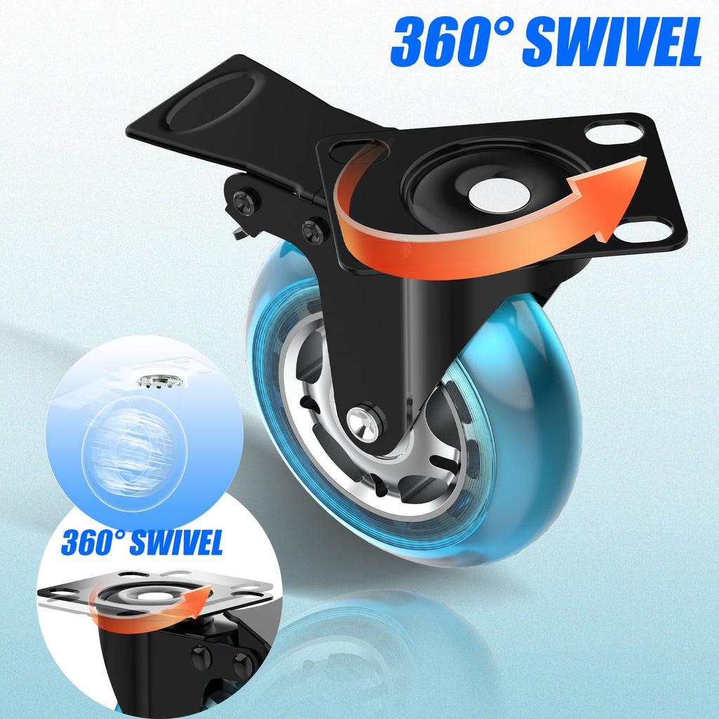 3 Inch Plate Casters Set of 4 Double Brake Heavy Duty Y72714