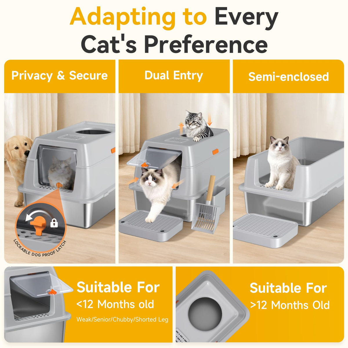 XL Enclosed Stainless Steel Litter Box with Lid I26703