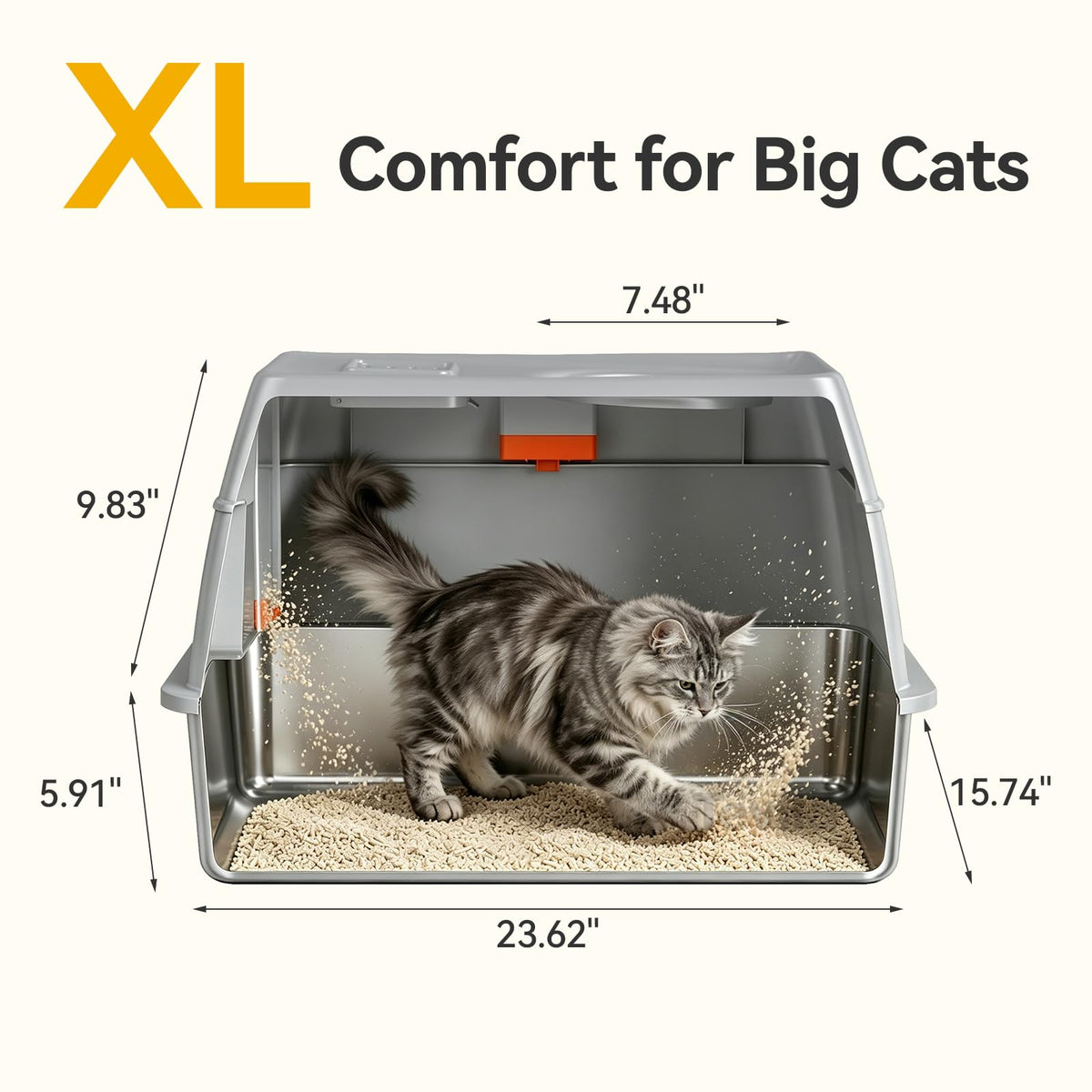 XL Enclosed Stainless Steel Litter Box with Lid I26703