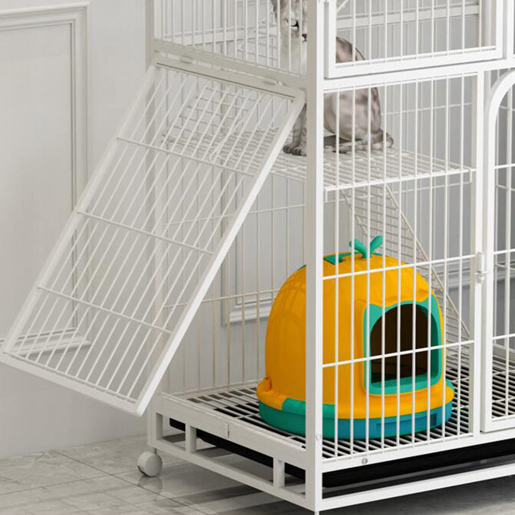 3-Tier Metal Wire Cat Cage with Hammock and Casters D151139