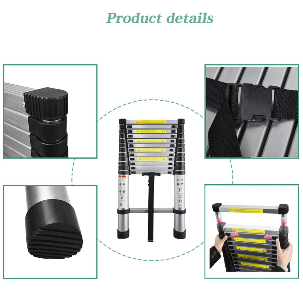 Aluminum Telescopic Extension Ladder 330 lbs Capacity 14.5FT I551124