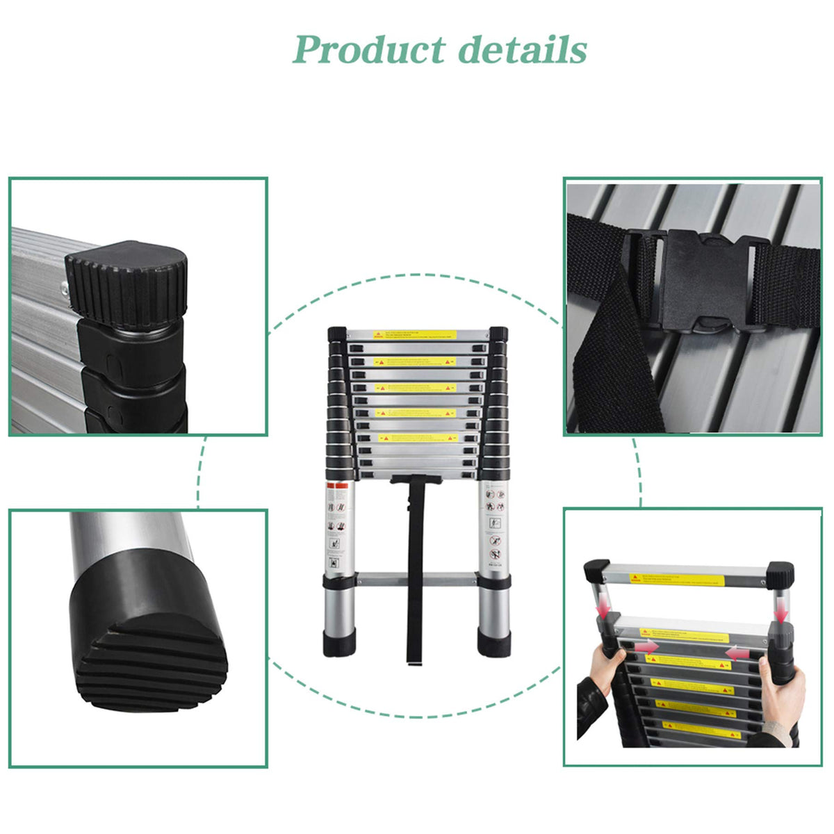 Aluminum Telescopic Extension Ladder 330 lbs Capacity 14.5FT I551124