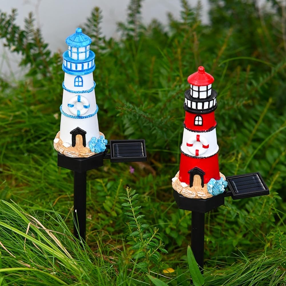 Solar Powered LED Lighthouse Light Outdoor Garden Waterproof Resin Automatic Sensor L8342