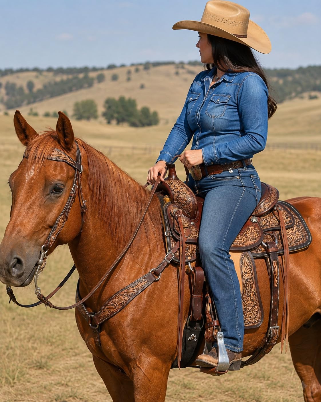 Hand Tooled Genuine Leather Western Horse Saddle with Tack Set 15-18 Inch P6388