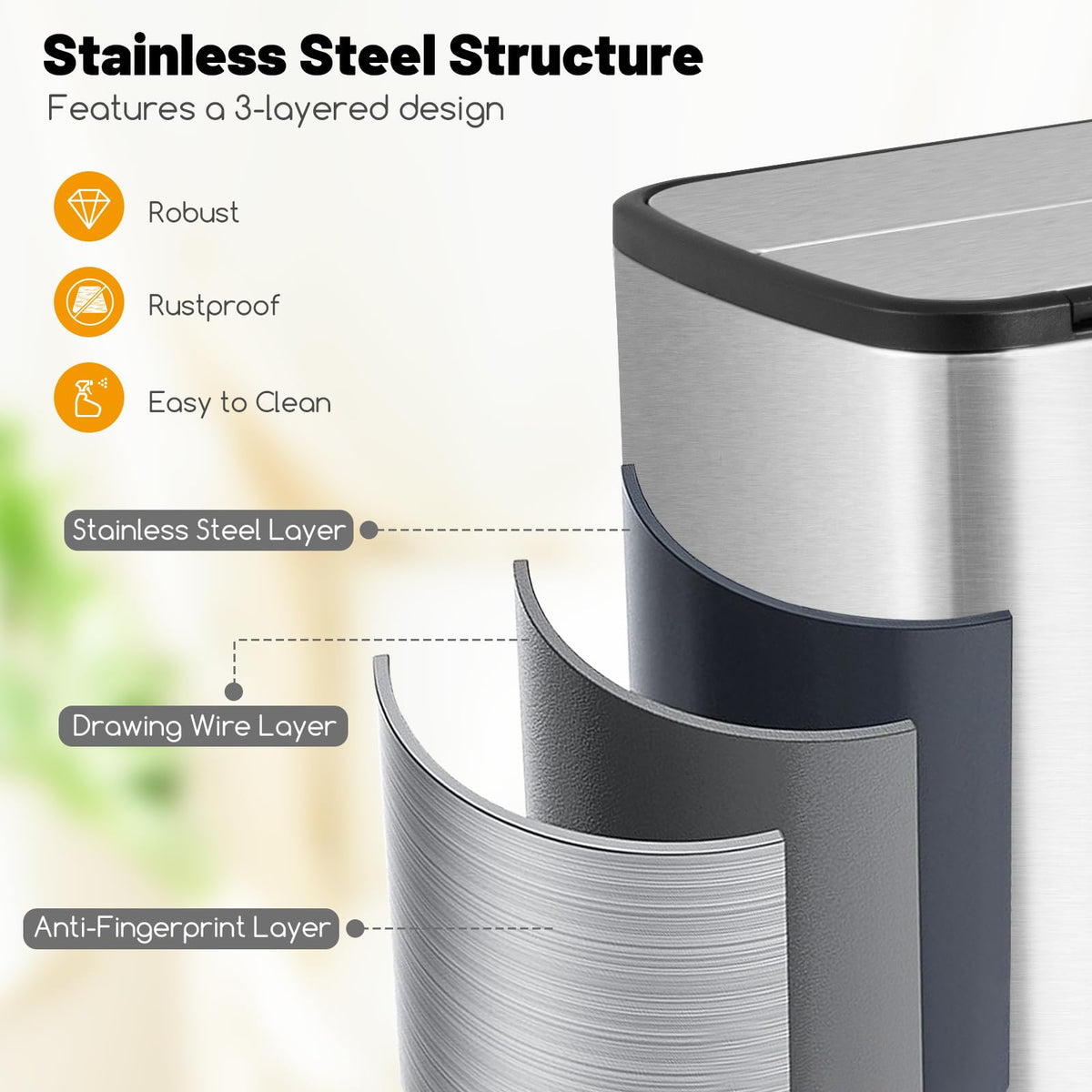 12 Gallon Stainless Steel Kitchen Trash Can I16635