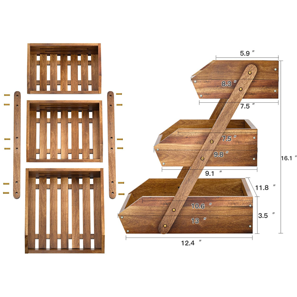3-Tier Acacia Wood Fruit Basket N169