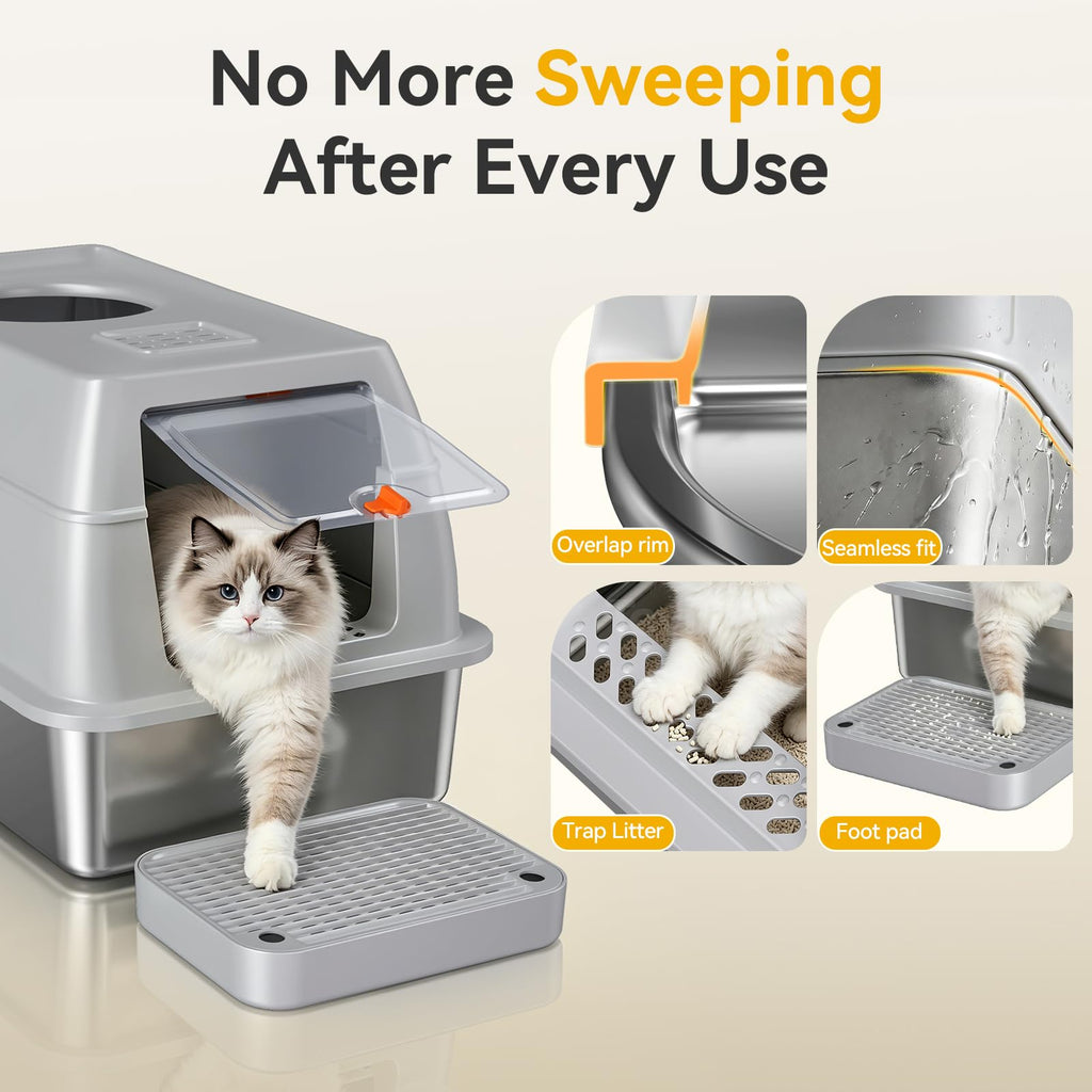 XL Enclosed Stainless Steel Litter Box with Lid I26703