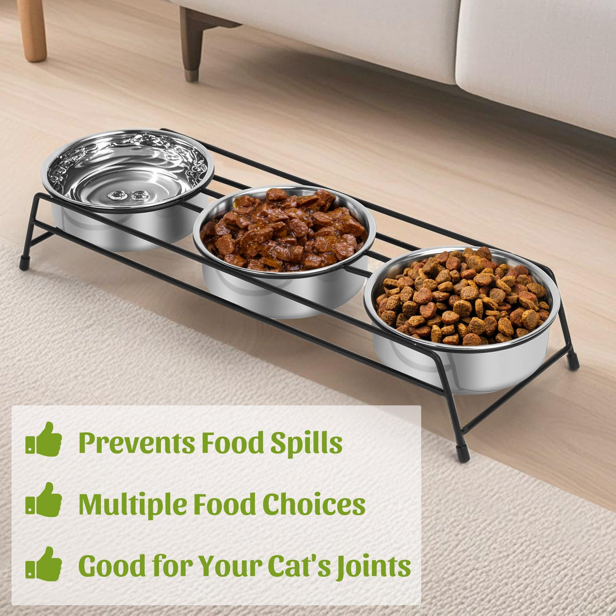 Raised 3 Stainless Steel Elevated Pet Bowls Y536044