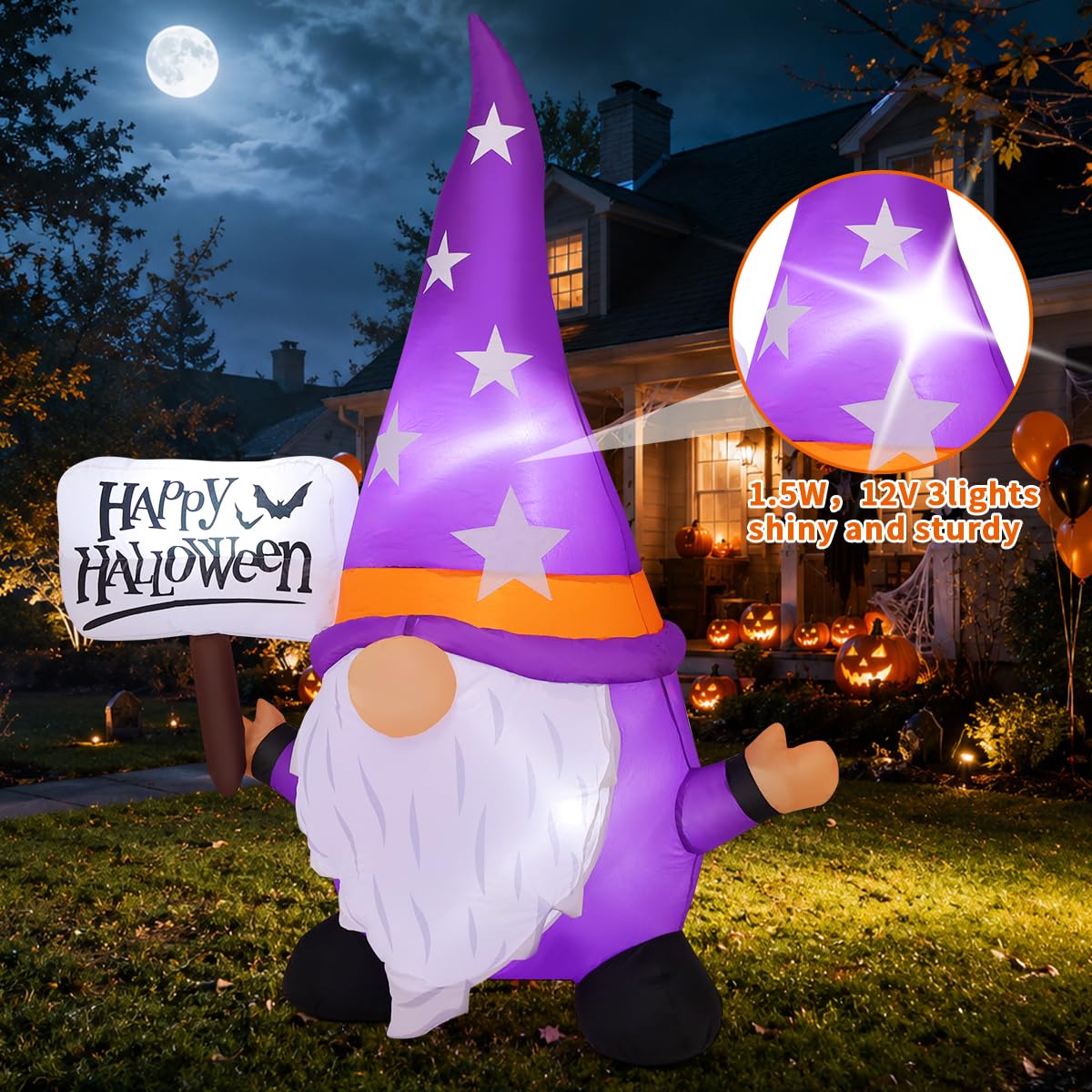 5FT Halloween Inflatable Gnome Yard Decor with LEDs F557