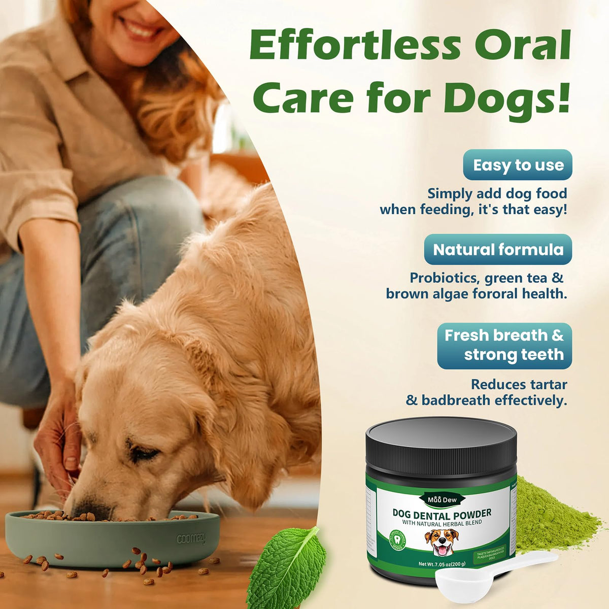 Dog Teeth Cleaning Powder, Dental Powder and Breath Freshener, 200 Grams Z7206