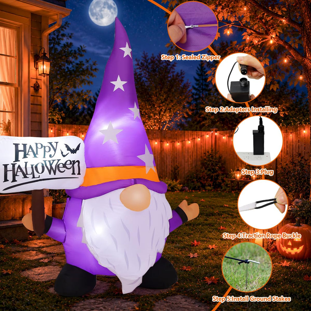 5FT Halloween Inflatable Gnome Yard Decor with LEDs F557