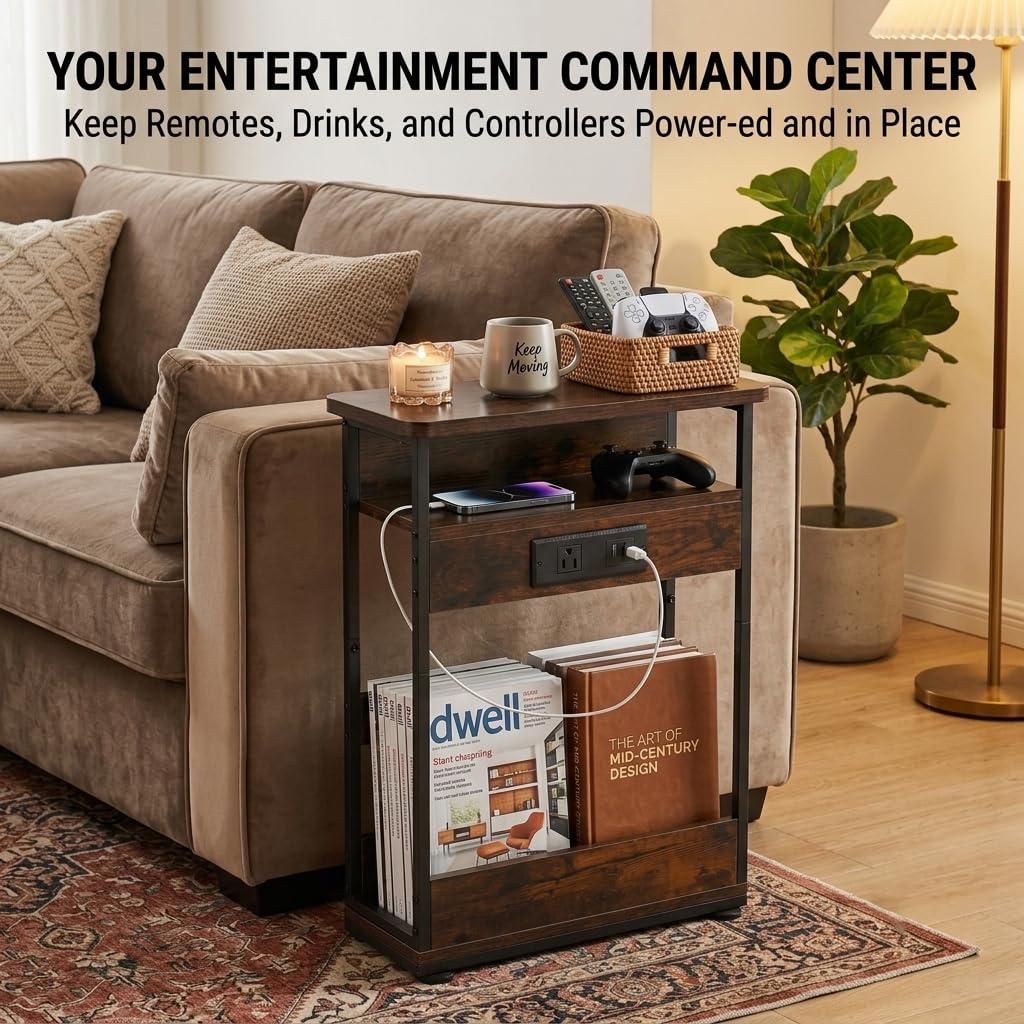 Narrow Side Table with Charging Station R865