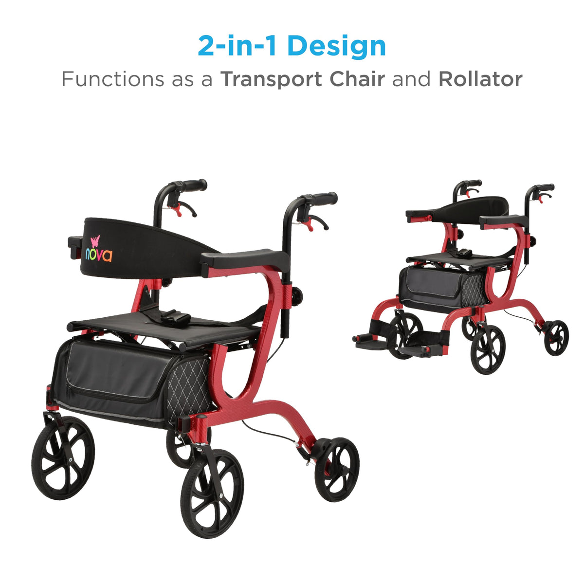 2-in-1 Folding Rollator Walker & Transport Chair with 10” Front Wheels P776586