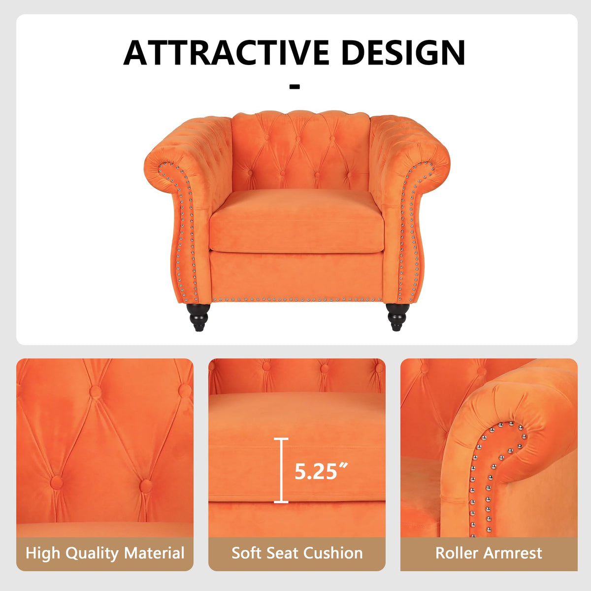 Orange Velvet Tufted Accent Chair P236096