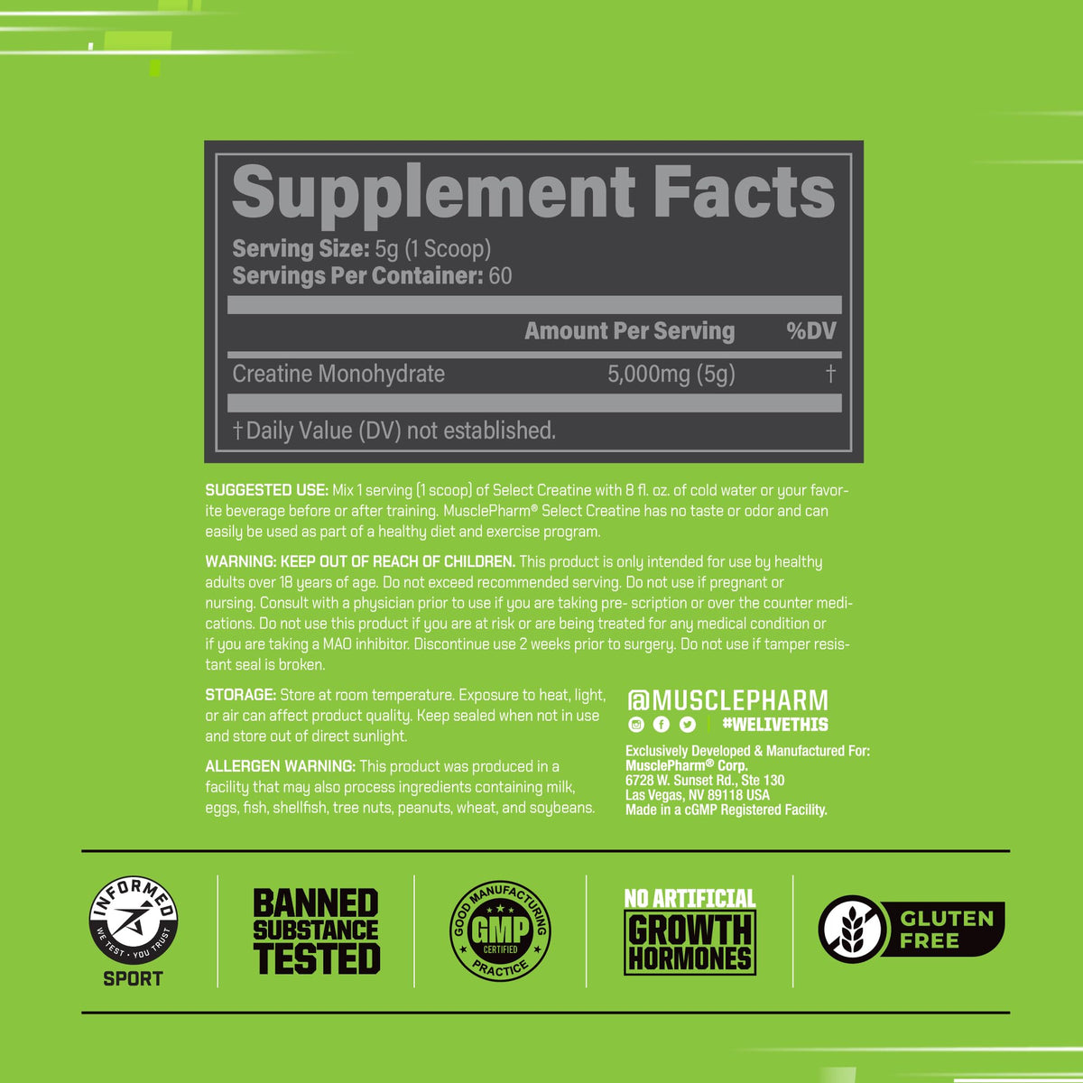 Creatine Monohydrate Powder 60 Servings D600