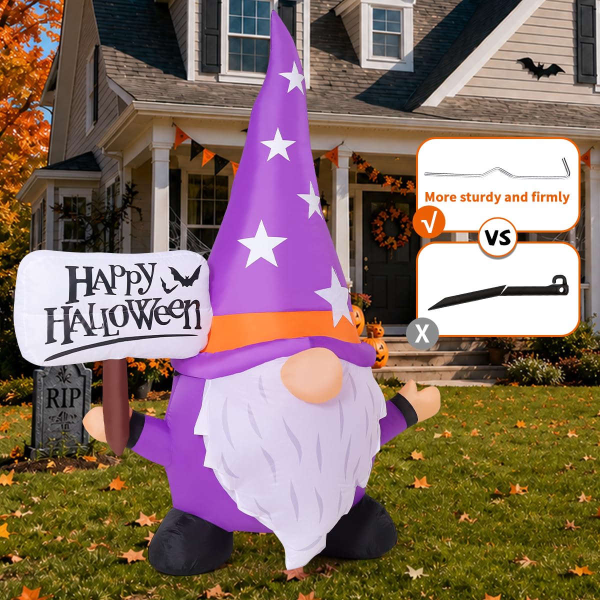 5FT Halloween Inflatable Gnome Yard Decor with LEDs F557