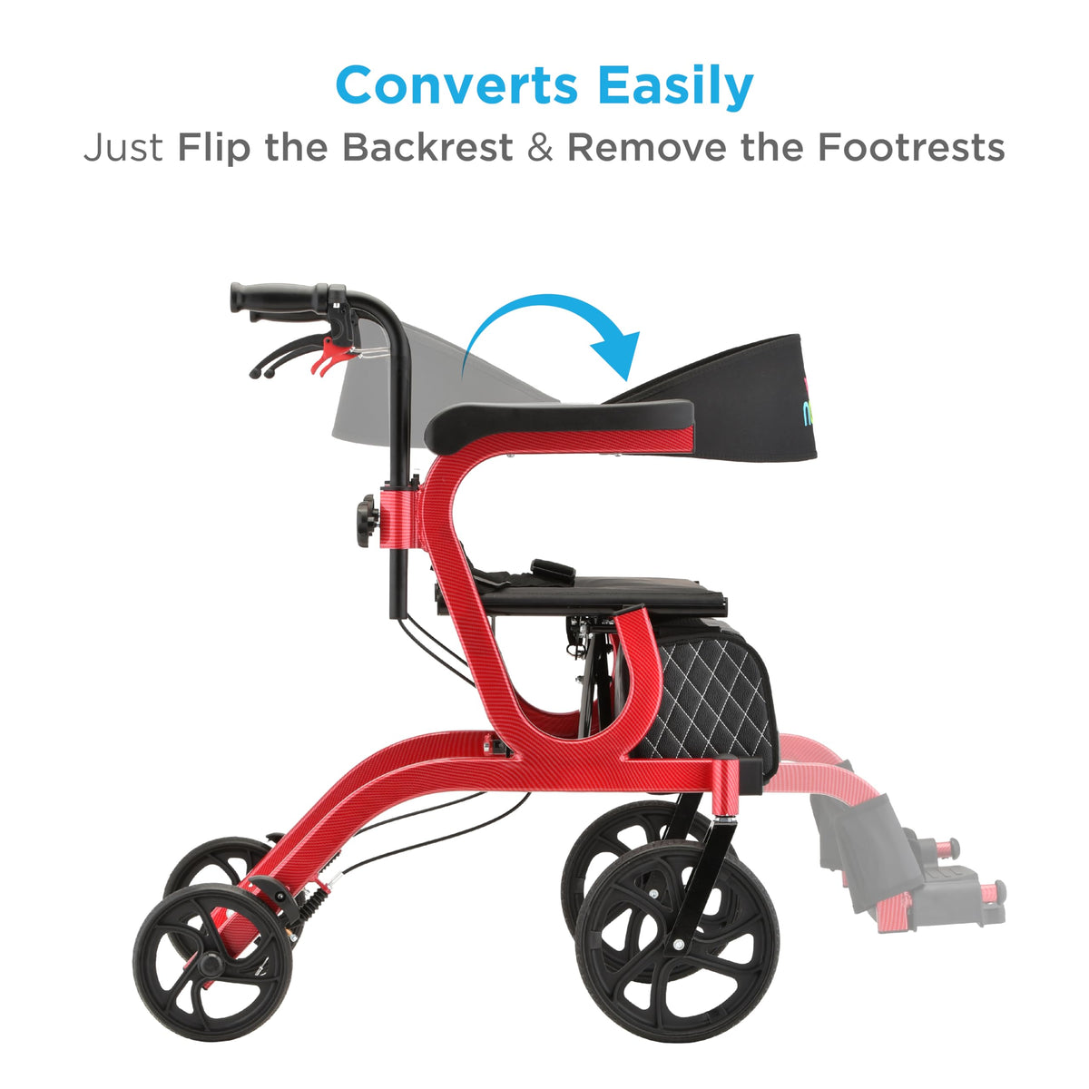 2-in-1 Folding Rollator Walker & Transport Chair with 10” Front Wheels P776586
