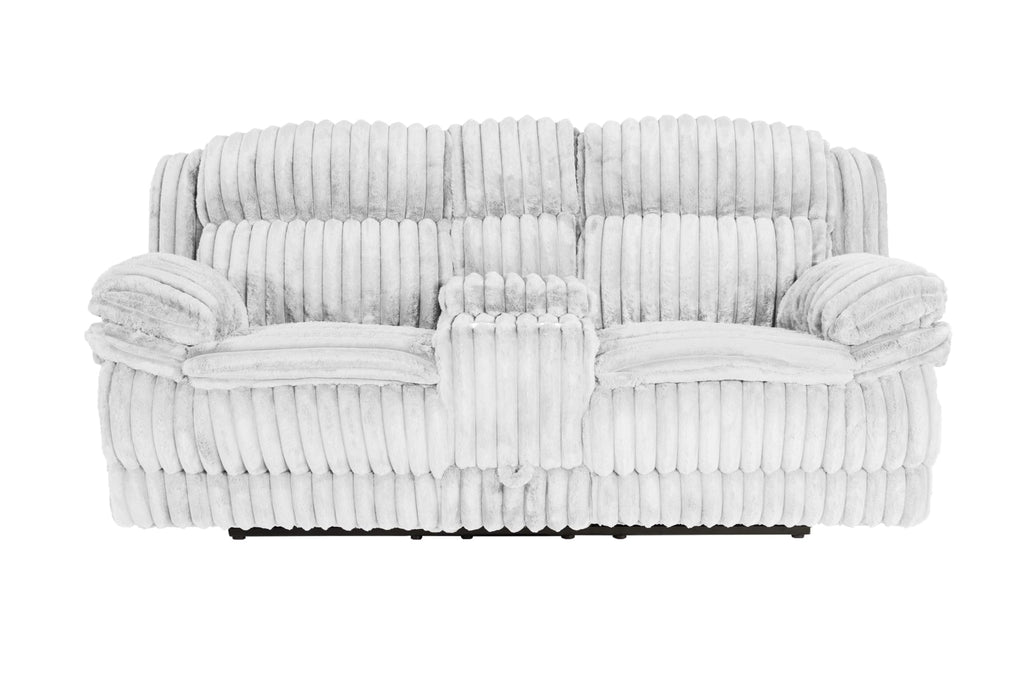 Light Gray Corduroy Reclining Loveseat with Console and Drawer Storage X15182