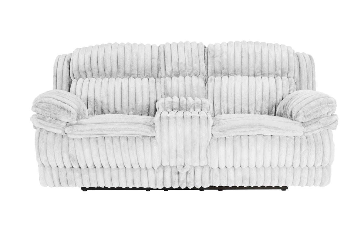 Light Gray Corduroy Reclining Loveseat with Console and Drawer Storage X15182