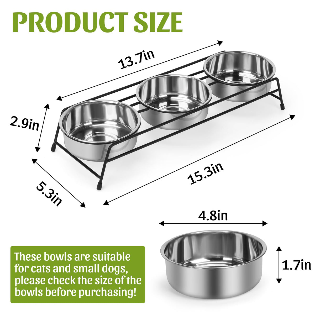 Raised 3 Stainless Steel Elevated Pet Bowls Y536044