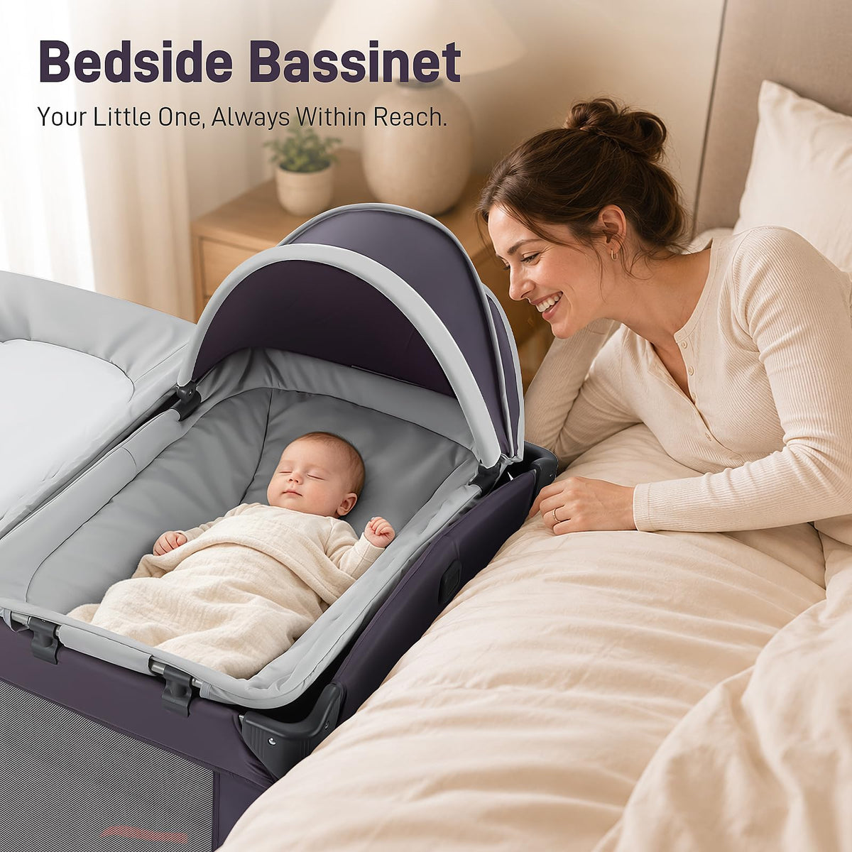 4-in-1 Portable Baby Playard with Bassinet and Changing Table, Black Y111