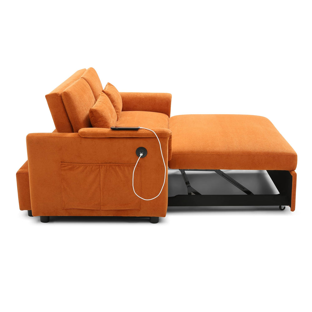 Orange Velvet Sleeper Sofa Y912