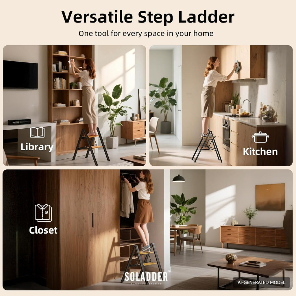 2 Step Folding Ladder, Black & Woodgrain A1137