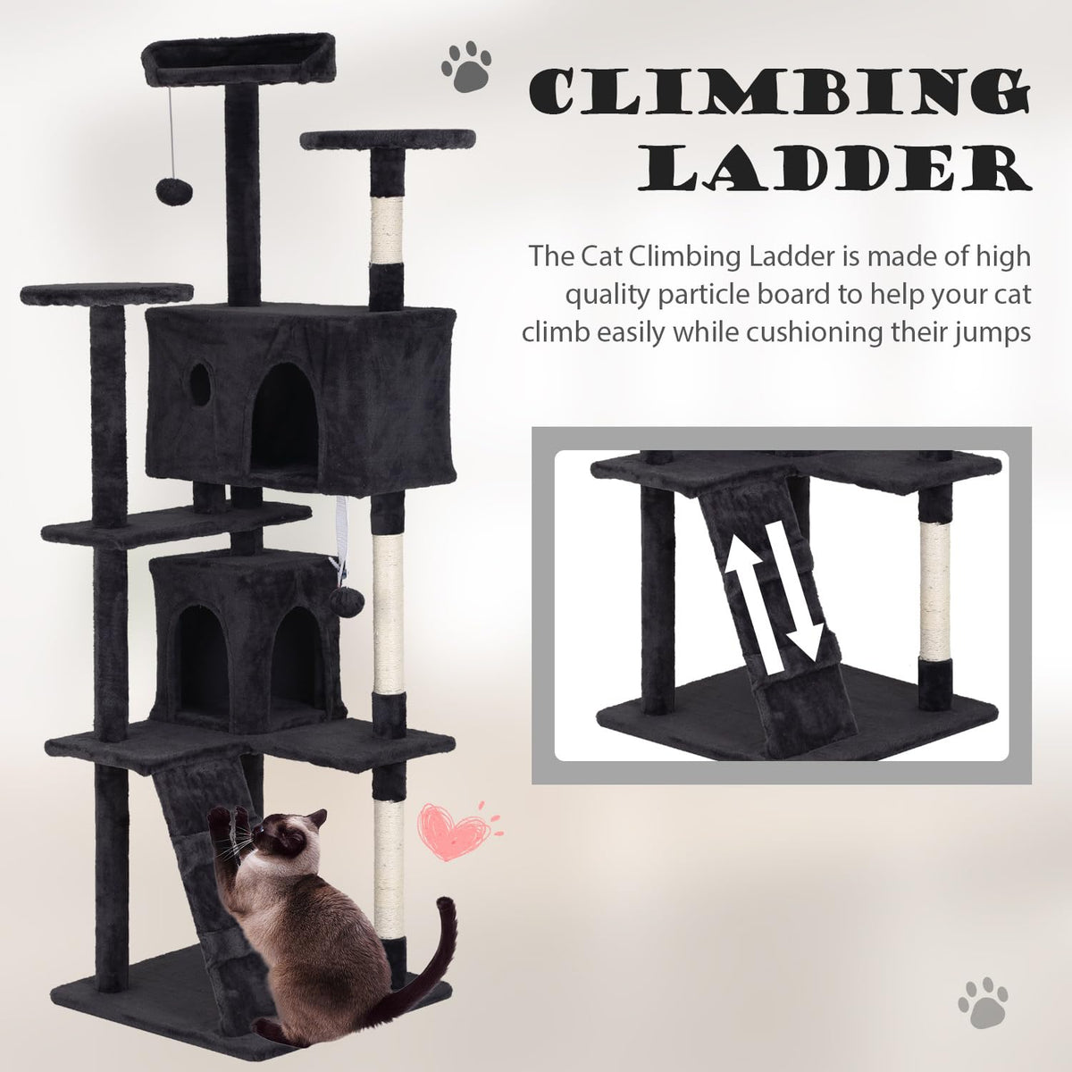 70" Dark Grey Cat Tree Tower with Scratching Post and Bed Y678174