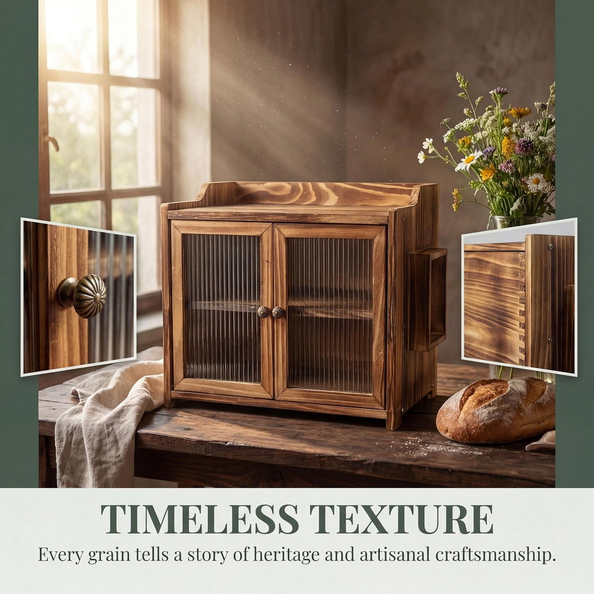 Wooden Bread Box with Glass Doors Y166452