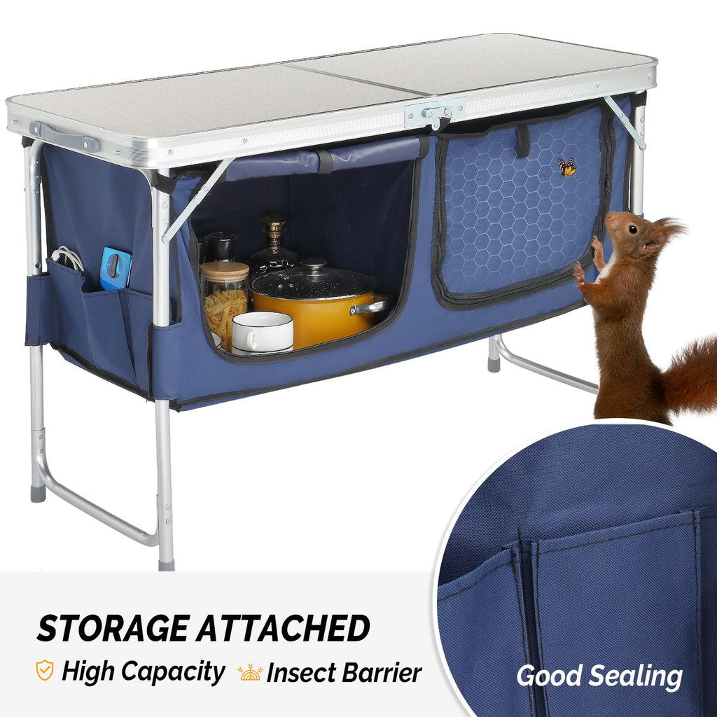 Folding Camping Table with Storage, 3 Height Adjustable, Lightweight, 4 Ft Aluminum J332