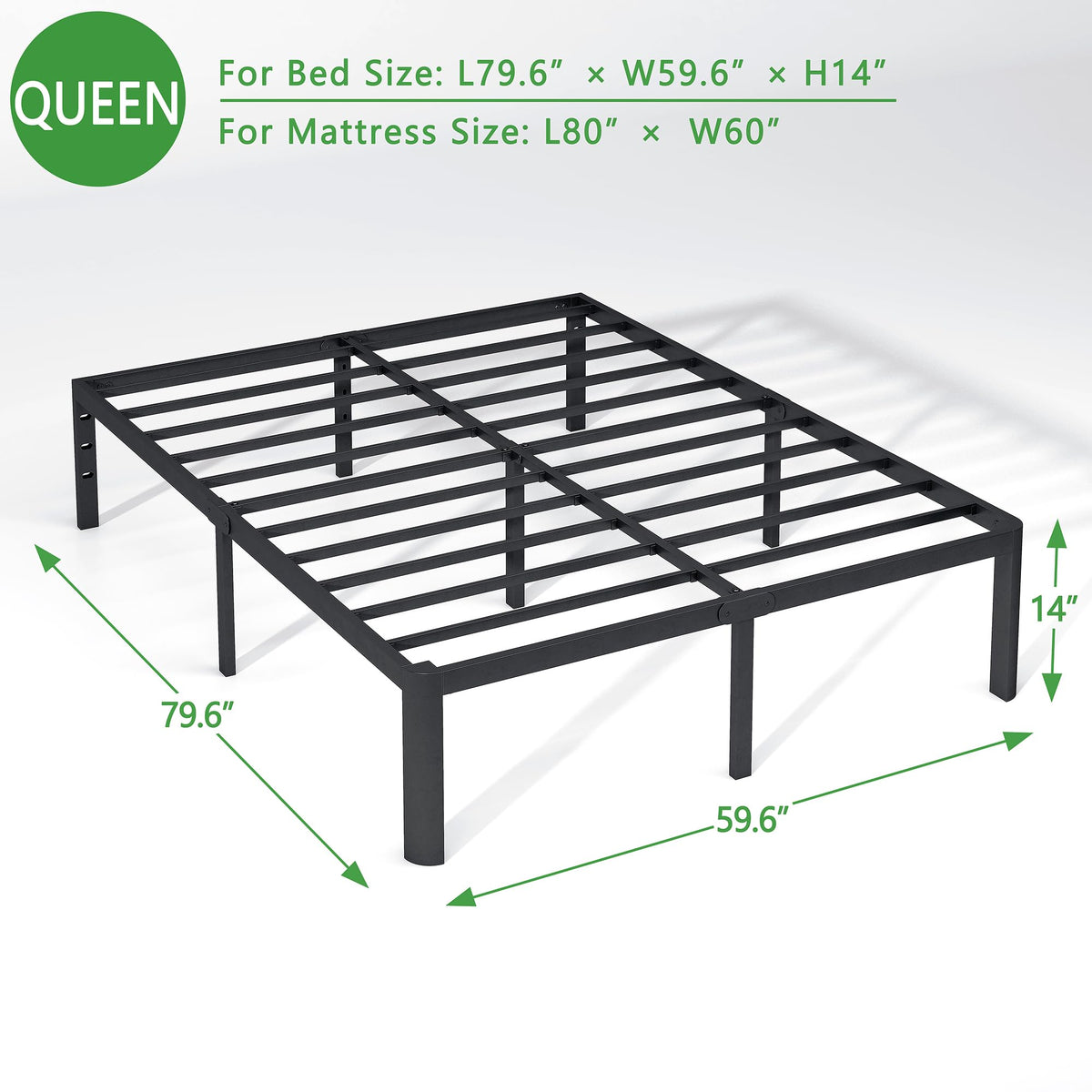 14 Inch Queen Size Black Metal Platform Bed Frame V491252