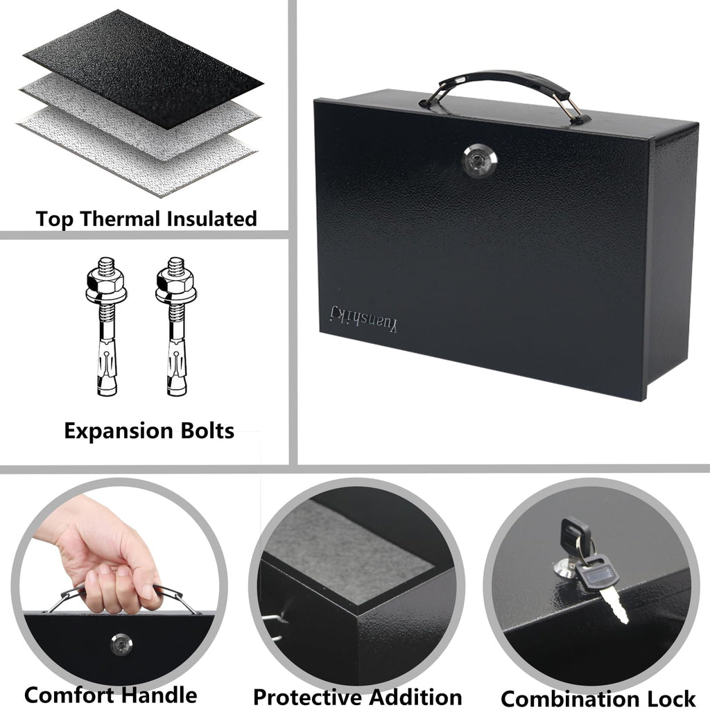 Fireproof Key Lock Steel Security Safe Box, 0.38 Cu Ft, Black J85929