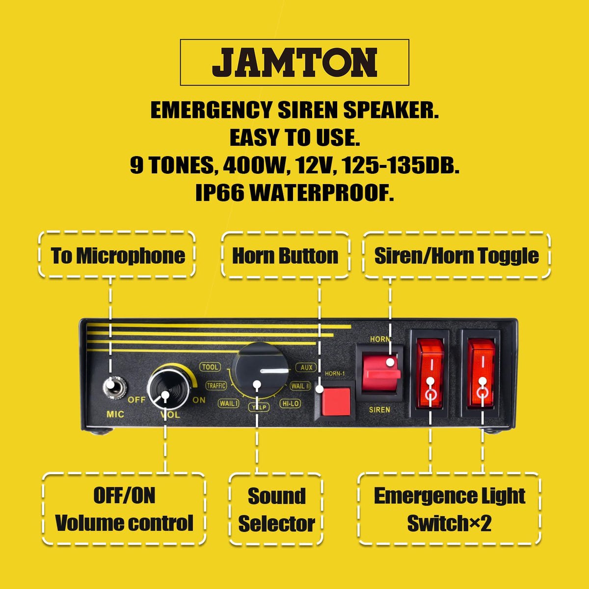 12V 400W 9 Tones Emergency Siren PA System with Microphone K477847