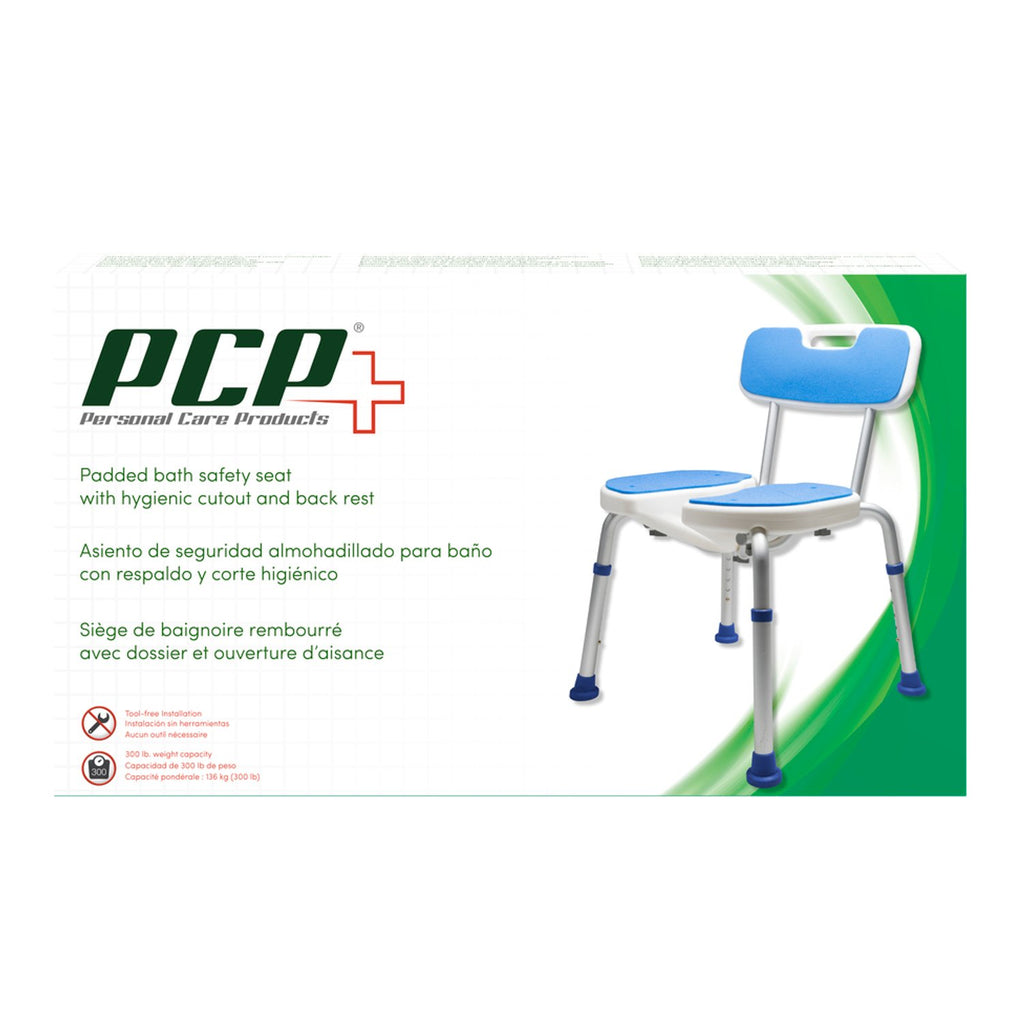 White Blue Foam Padded Shower Safety Seat with Backrest S1506