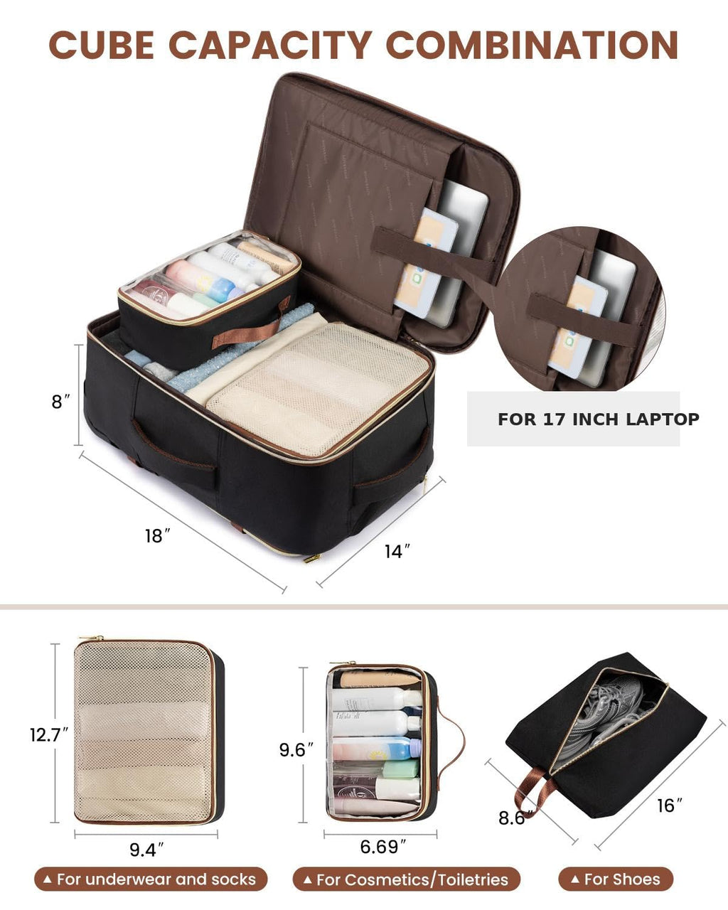 Rolling Backpack with Wheels, 17 Inch 57L Water Resistant I668